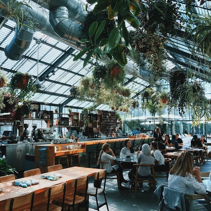 Communal dining and family-style dishes on a table